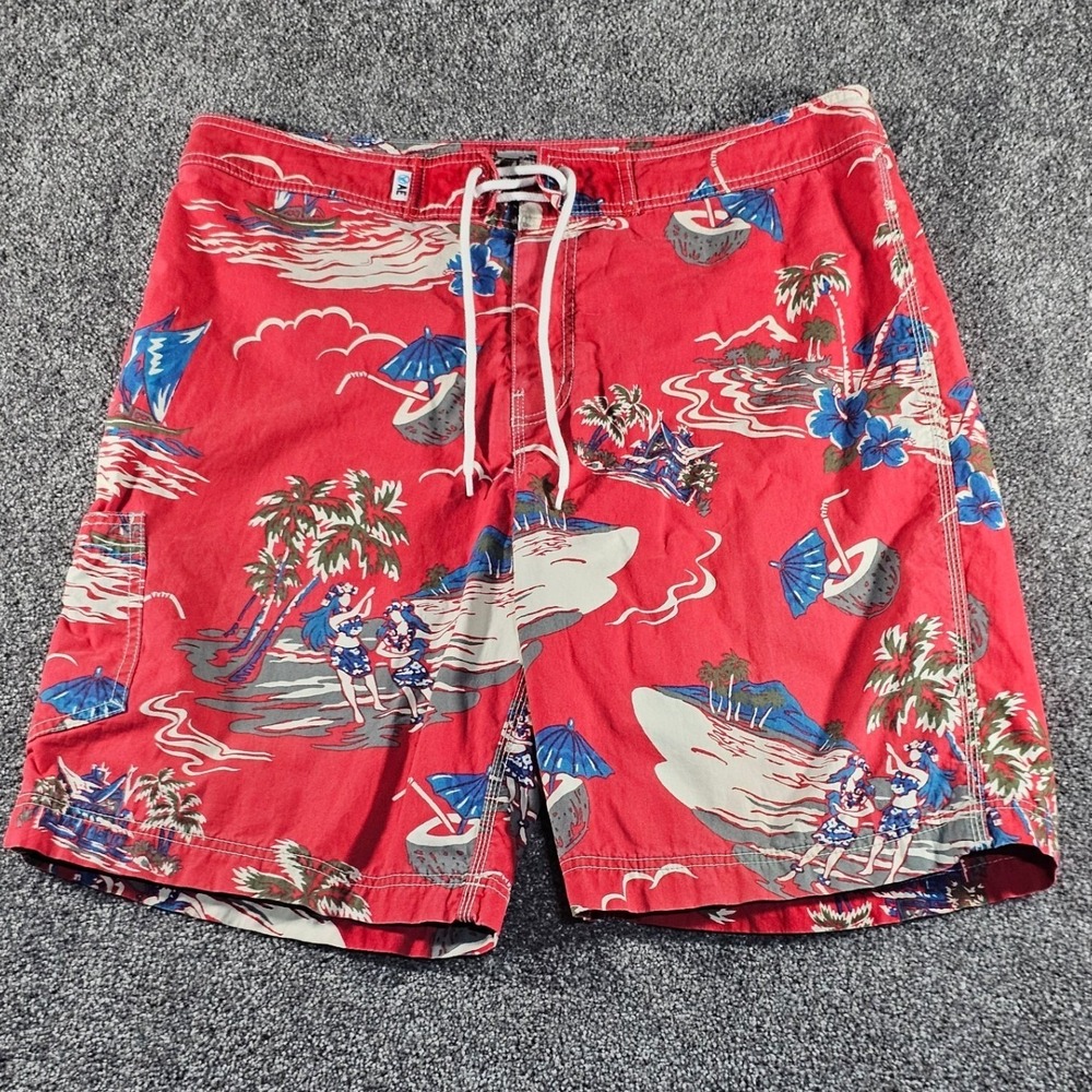 American Eagle Board Shorts Mens 36 (fits 38) Red‎ Tropical Hula Print Swim Surf